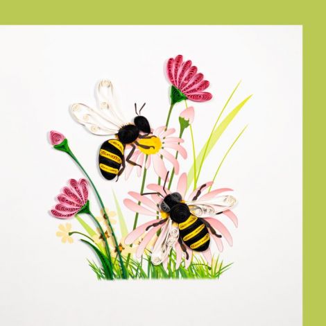 Paper Quilling Karte Blumenwiese mit Bienen