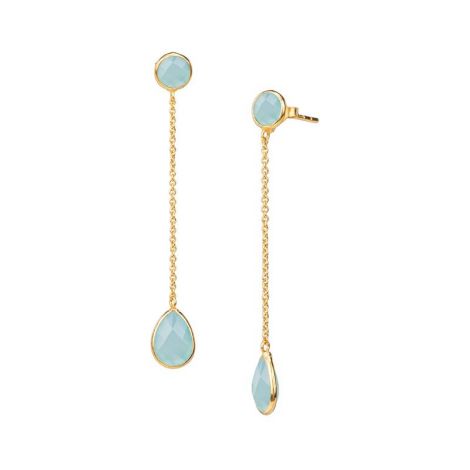 Round stone chained teardrop dangler Gold
