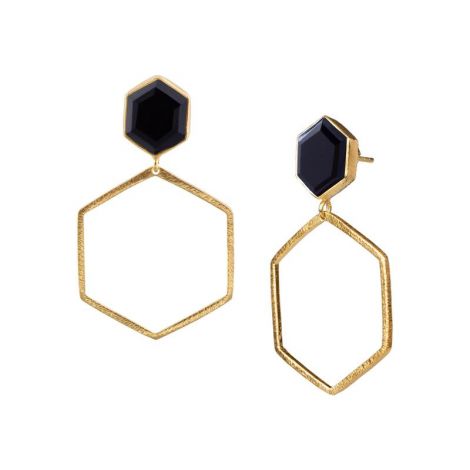 Hexagon Stone Statement Earrings Gold