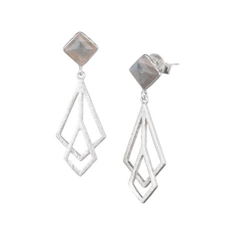Stone with Meshed Kites Statement Earrings Silver