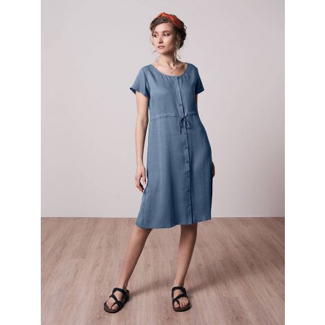 Light-Breeze Buttoned Lyocell (TENCEL™) Kleid Blau