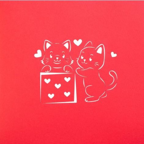 3D Pop-up Karte Kätzchen und Herzen rot