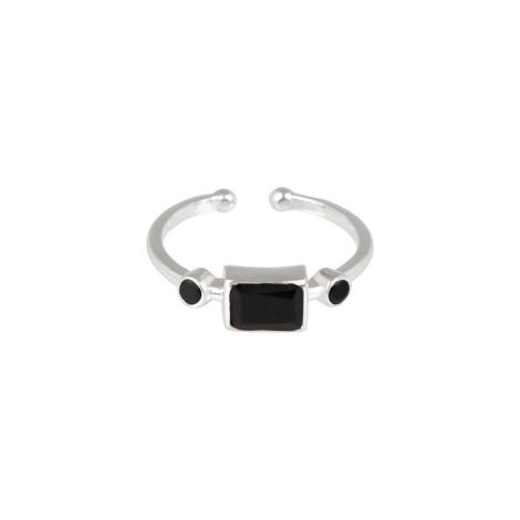 Ring with Small Rectangular Stone and Side Stones Silver