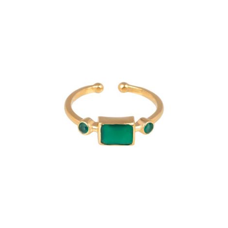 Ring with Small Rectangular Stone and Side Stones Gold