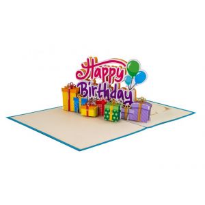 3D Pop-up Karte Happy Birthday Päckli blau